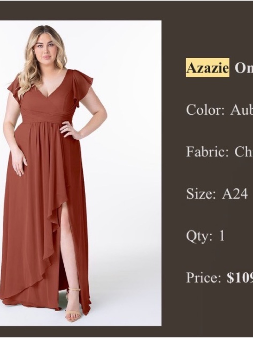Azazie Auburn Flutter-Sleeve Wrap Maxi Dress in Auburn